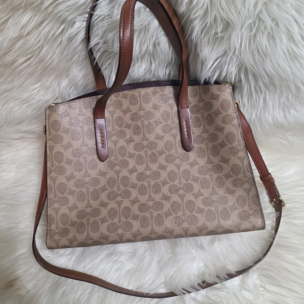 Coach Charlie Tan/Brown Signature Canvas Tote with Saddle Leather Trim - Picture 2 of 4